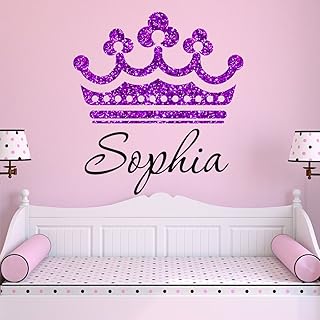 Girls Princess Tiara Purple Glitter Crown Personalized Custom Name Nursery Wall Decal, Size Large Girls Room Wall Decals, Princess Wall Decals, Nursery Decals, Plus Free Hello Door Decal