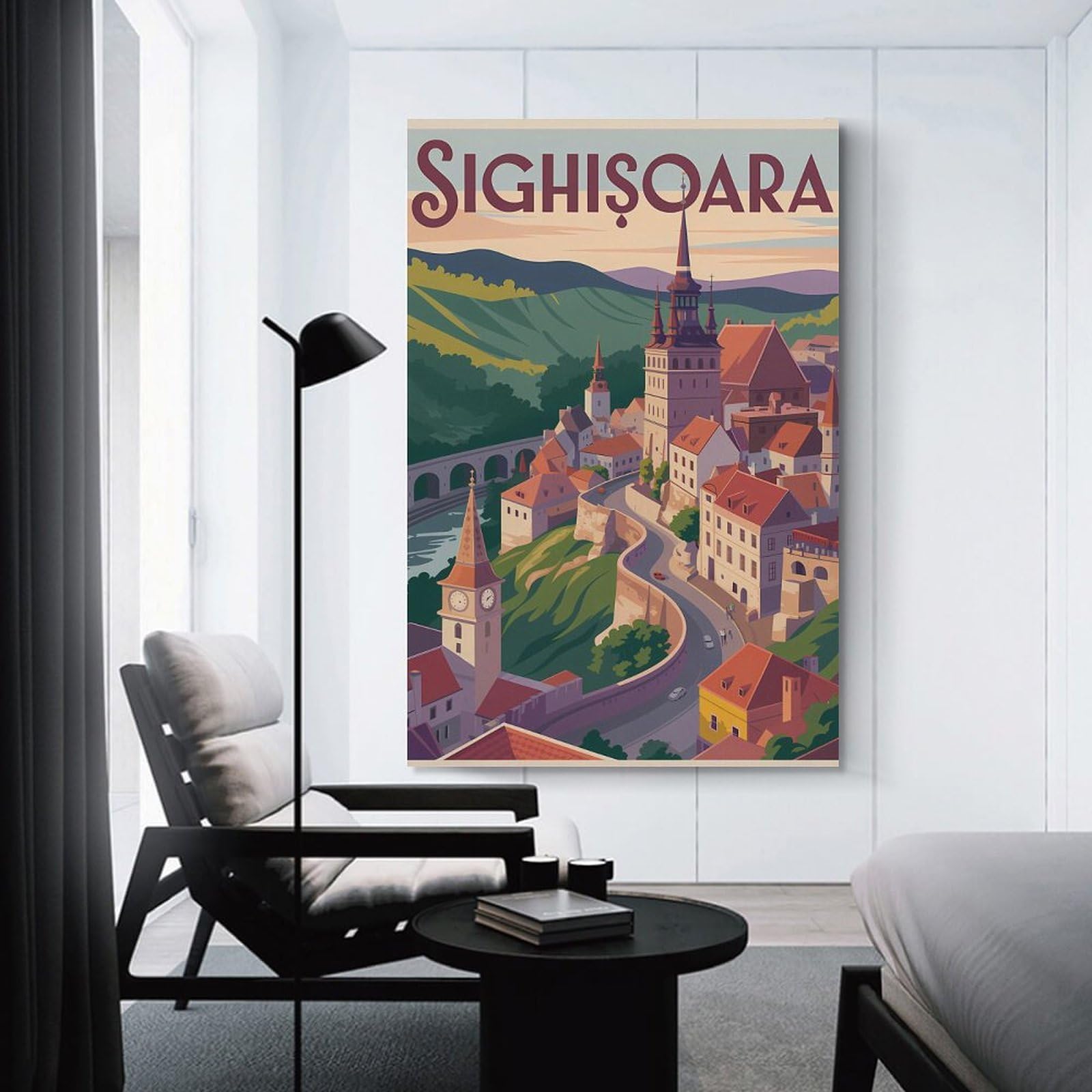 Junmoney Sighisoara Vintage Travel Wall Picture Print 16x24inch(40x60cm), for Picture Wall Styling in Lounge Or Bedroom, Ideal for Building A Coordinated Art Wall