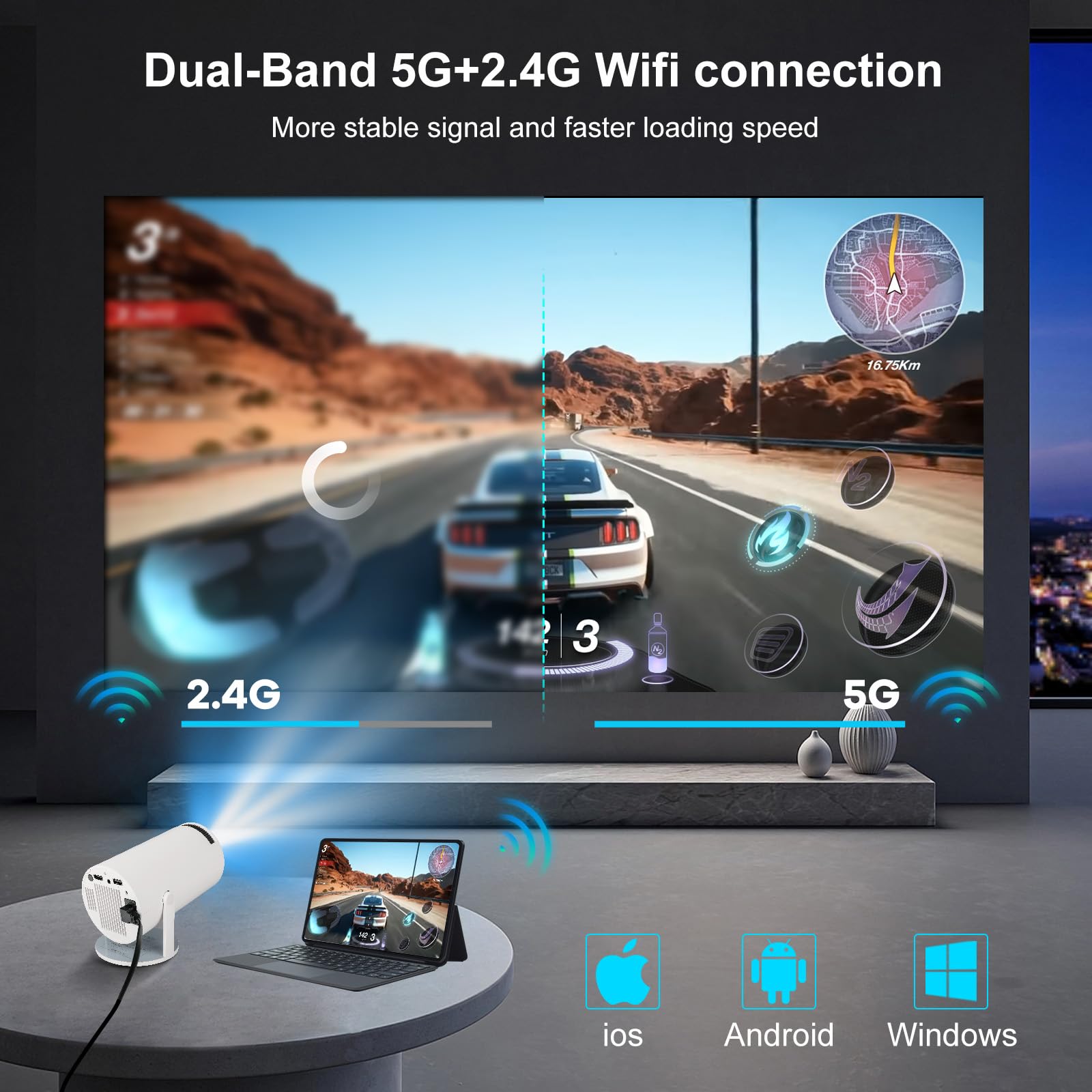 JENBIZZ Mini Proyector 4K 1080P Android 11, WiFi 6, Bluetooth 5.0, Pantalla de 130 Pulgadas, Corrección Trapezoidal Automática, Proyector Portátil con Rotación de 180° (Blanco JENBIZZ Mini Proyector 4K 1080P Android 11, WiFi 6, Bluetooth 5.0, Pantalla de 130 Pulgadas, Corrección Trapezoidal Automática, Proyector Portátil con Rotación de 180° (Blanco