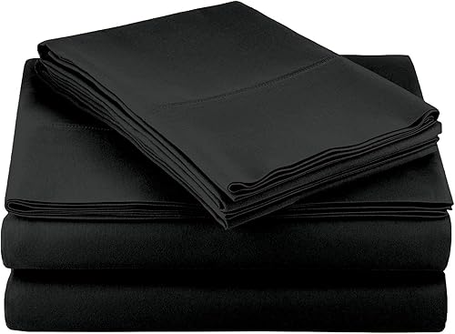 Juego de sábanas de microfibra de doble cepillado, juego de 4 piezas ultra suave (Queen, negro)