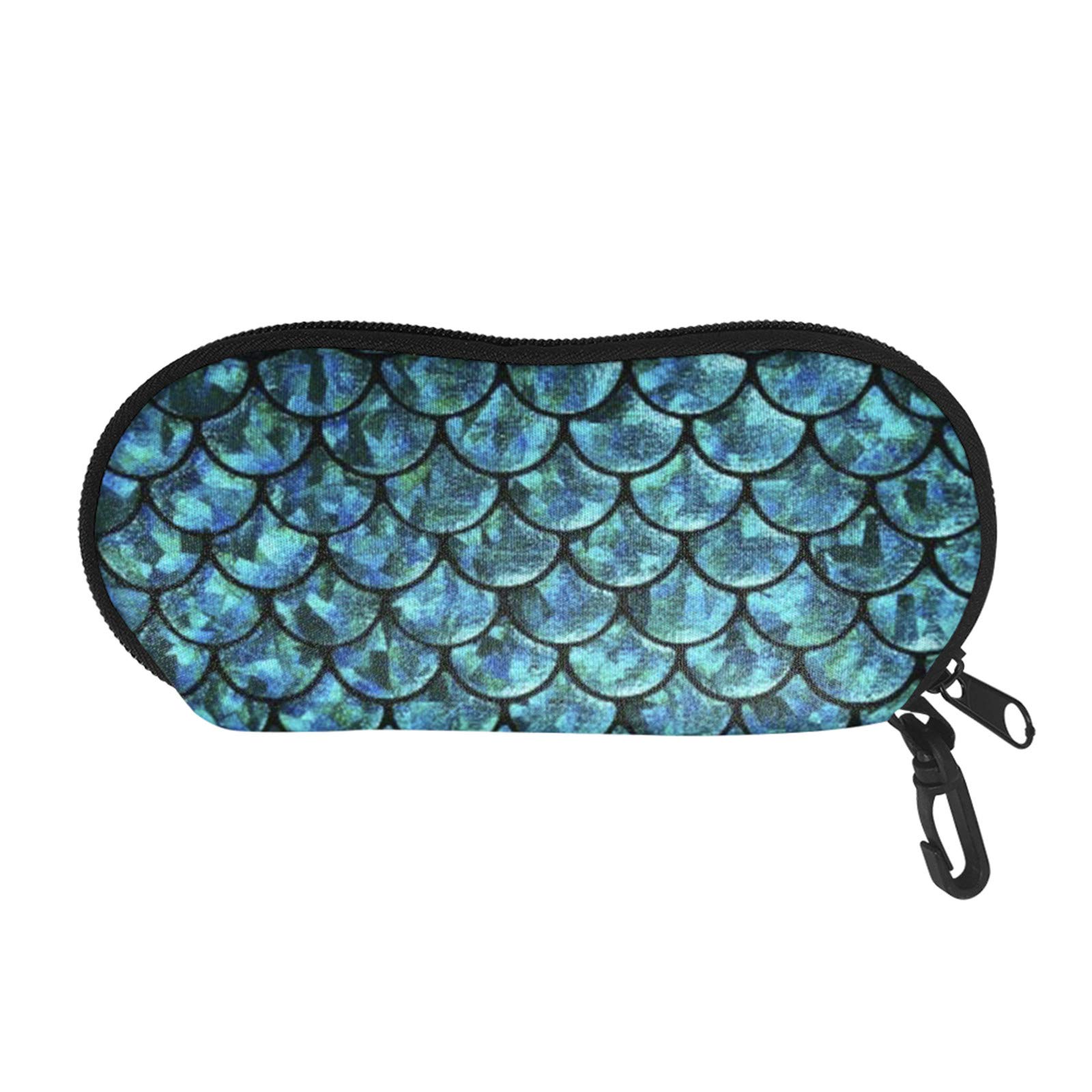 SEANATIVE Crushproof Women Zipper Sunglasses Hard Shell Case Durable Green Mermaid Pattern Eyeglasses Storage Spectacle Bag Box with Hook