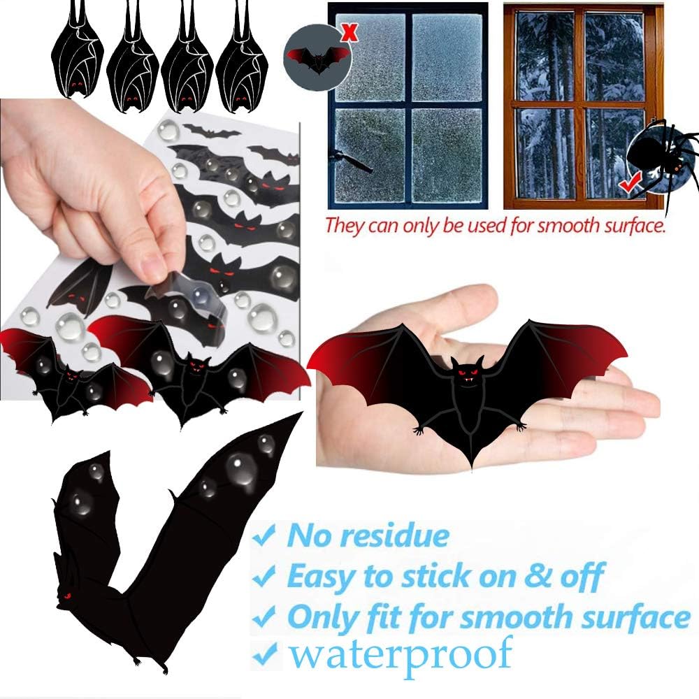 TACRONEY 99Pcs Halloween Window Clings Bats Spiders Window Decals Static Window Spiders Bats Scary Stickers Halloween Party Decorations Indoor DIY Home Window Door Décor Haunted House Party Supplies