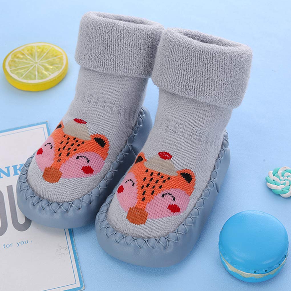 Baby Hüttenschuhe Baumwolle Krabbelschuhe Socken-Schuhe Hausschuhe Anti-Rutsch Mädchen Jungen Schühchen Dick Boden Thermosocken Kuschelsocken Lauflernschuhe, 6-12 Monate, 1 Paar