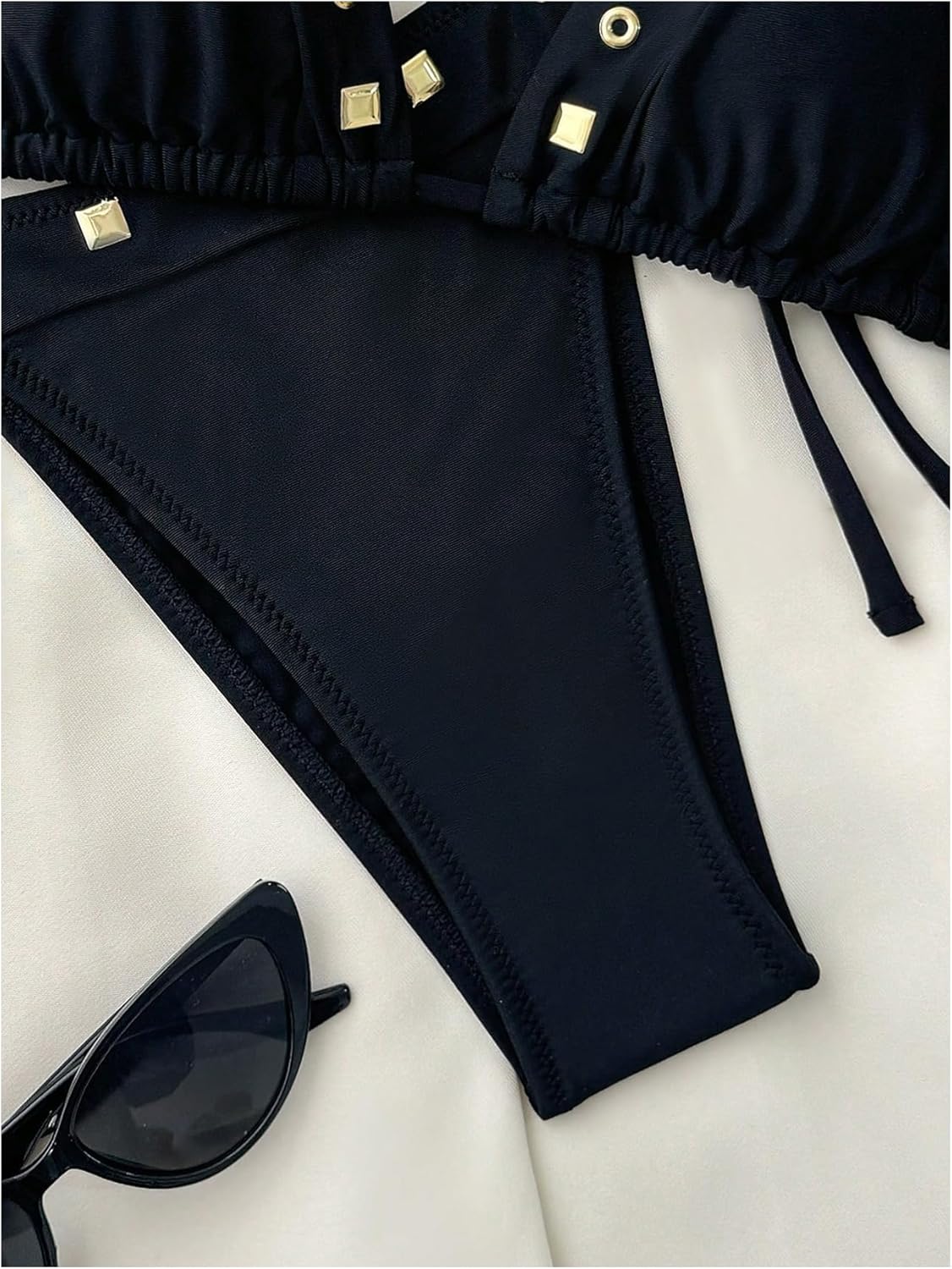 SHENHE Women's Grommet Eyelet Bikini Set Triangle String Halter Tie Side Cheeky Swimsuits 2 Piece Bathing Suits - Image 5