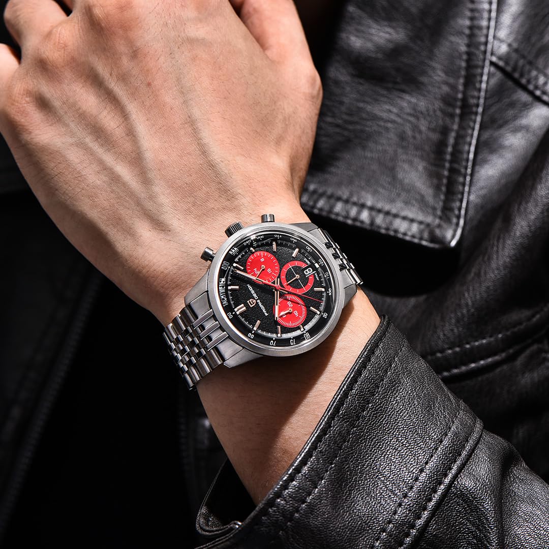 Pagani Design 1827 - Orologio cronografo da uomo, al quarzo, movimento giapponese VK63, cassa in acciaio inox, impermeabile fino a 100 m, quadrante luminoso, datario, sportivo, casual