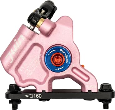 Juin JuinTECH F1-S 2-Piston Cable-Actuated Hydraulic Disc Brake Caliper Single Caliper 1 Wheel, Order 2 for Front & Rear, Flat Mount 160mm Direct, for Touring & Folding Bikes Pink