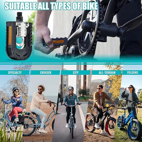 Miniatura 2 de Pedales de bicicleta, pedales de bicicleta plegables universales de 9/16 pulgadas con tiras reflectantes | Aluminio | Antideslizante | Impermeable |