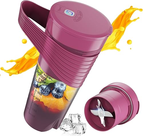 Xibonol Licuadora portátil, licuadora para batidos y batidos, 16 onzas, recargable tipo C, licuadora personal, mini licuadora con cuatro cuchillas