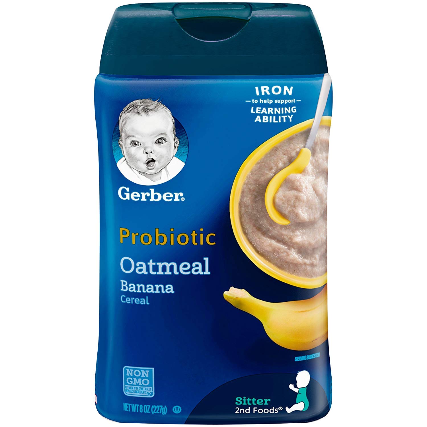 Gerber Stage 2 Baby Food, Oatmeal Banana Cereal, Probiotics Support Healthy Digestion, Baby Oatmeal Cereal, 6-Pack
