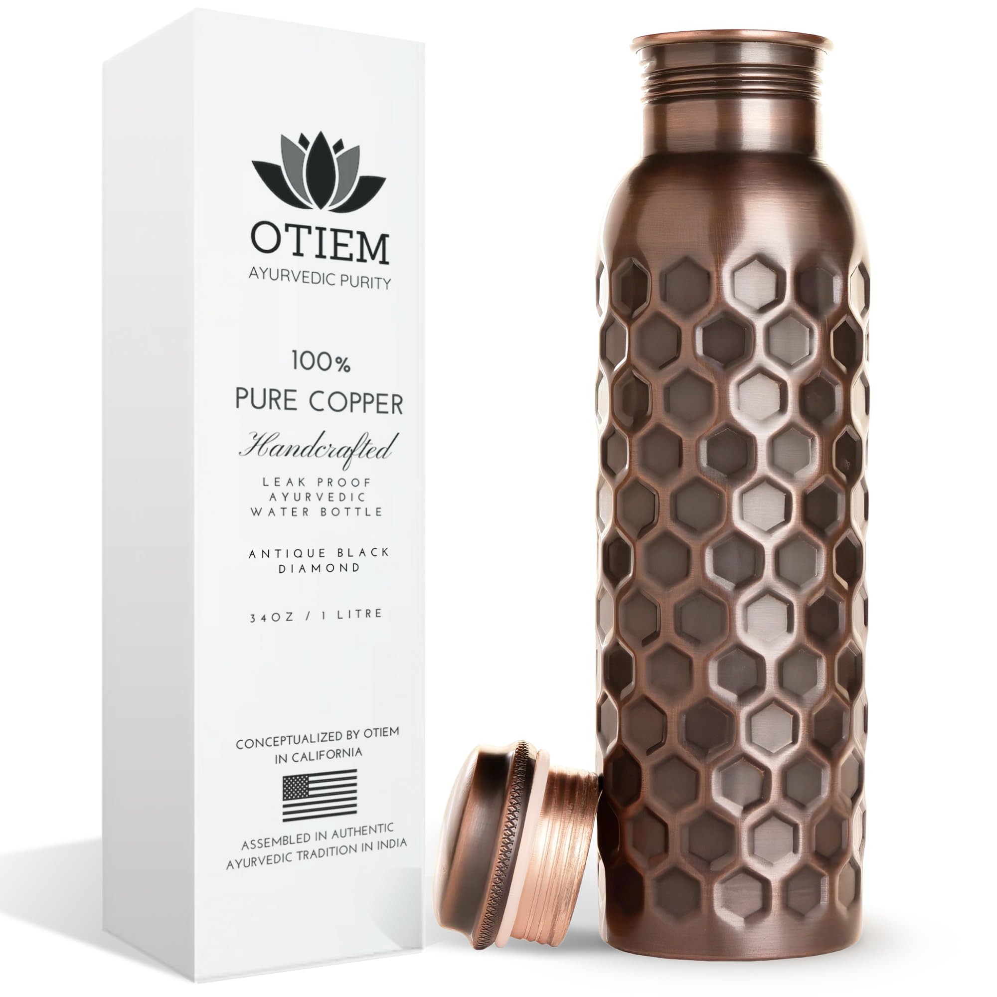 Pure Copper Water Bottle for Drinking Water, 34 Oz Antique Black – Stay Hydrated and Enjoy Ayurvedic Benefits – Leak-Proof, Temperature Retention, Eco-Friendly Design – Durable Copper Bottle