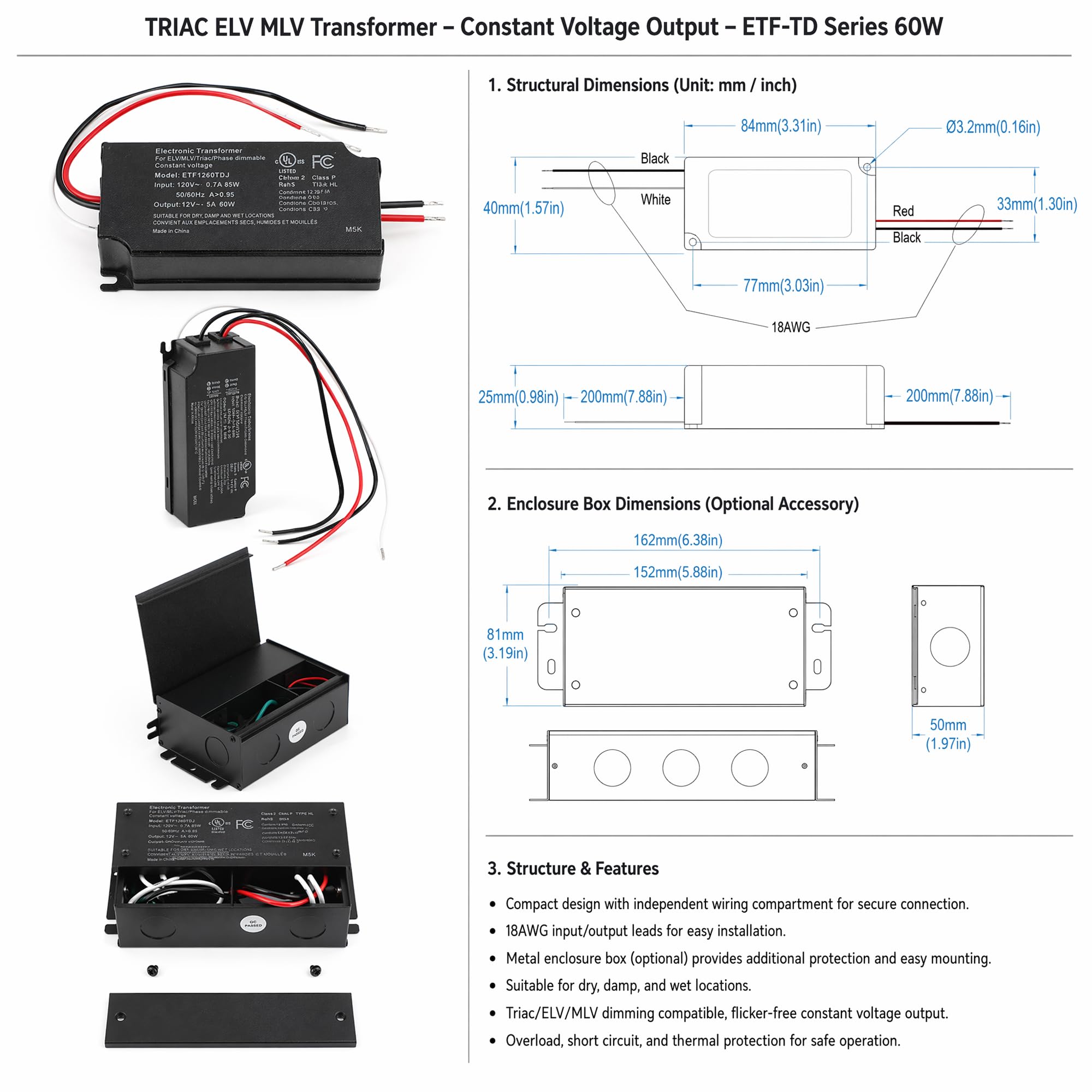 300W Dimmba LED Trafo 12V LED Treiber, 100V 130V auf 12V 12.5A | Konstante Ausgangsspannung,FC/UL/FC/ICES-005/TYPE HL/Class 2,Fünf Jahre Garantie,ELV/Triac/MLV/Phase,Kurzschlussschutz
