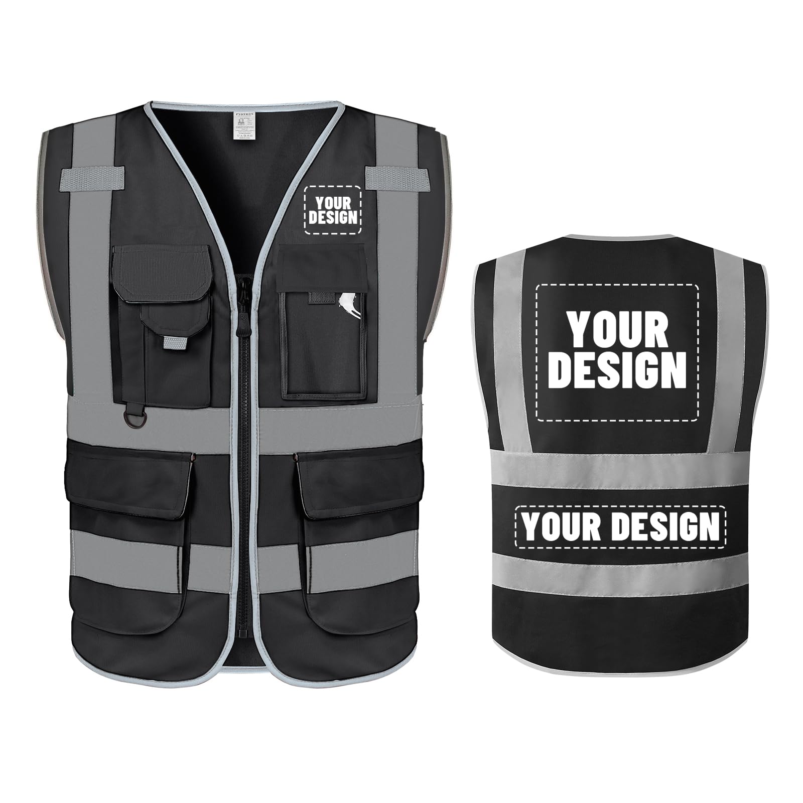 PYOTROS Customize High Visibility Reflective vest,Safety Vest for men,Customize Logo safety vest with Pockets Construction work Vest