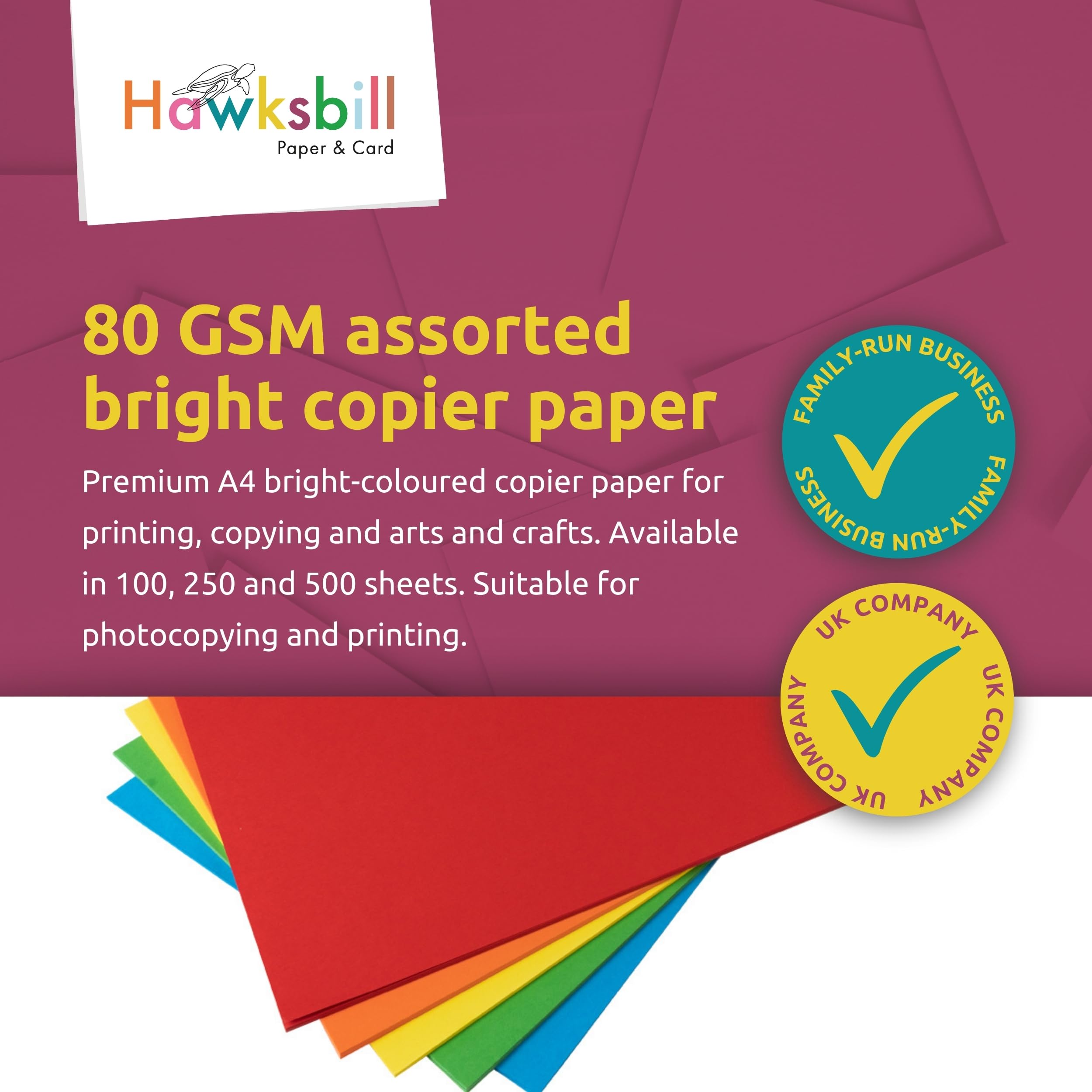 Hawksbill 80GSM A4 Coloured Paper 250 Sheets for Origami Printing Arts Crafts Home & Office Use, Assorted - Image 2
