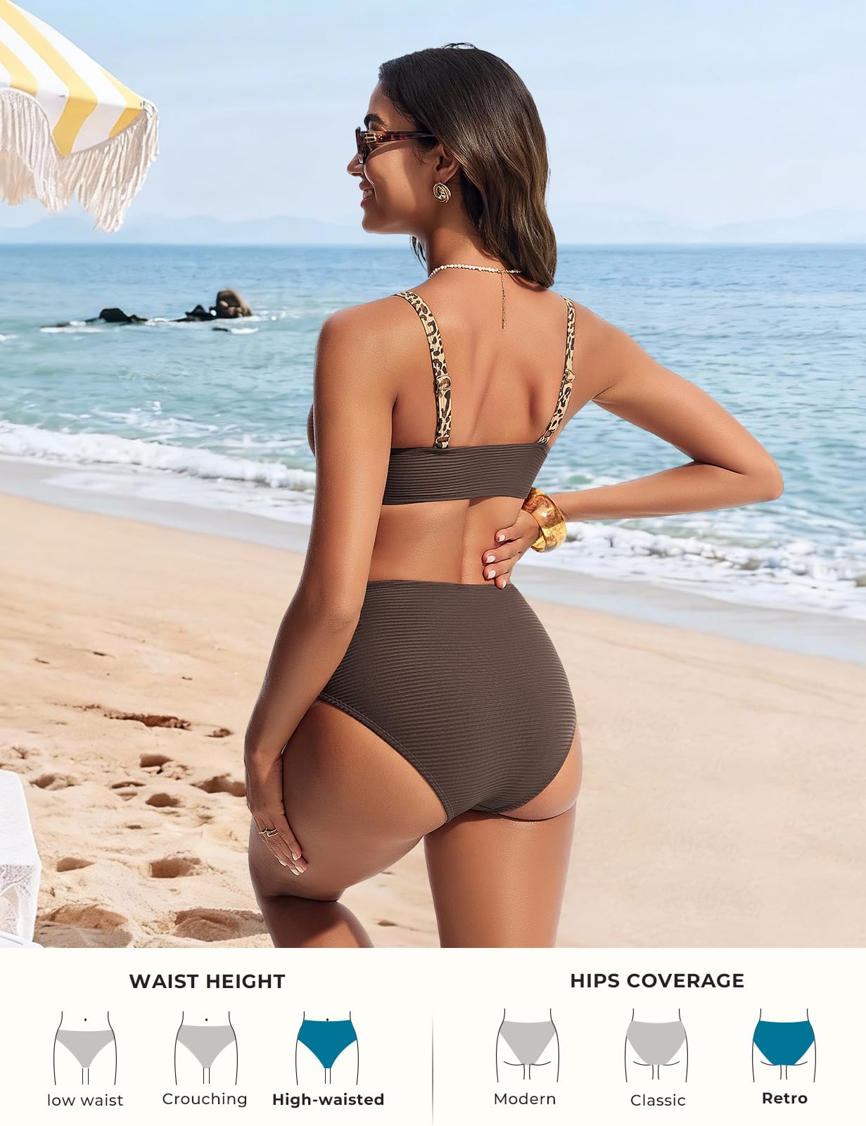Hanna Nikole Damen Bikini Sets, Badeanzug Damen Bauchweg,Textured High Waist Bikinis Sets,Push up Bikini Oberteil mit Retro Bikinihose,2 Teiliger Badeanzug mit Twist Farbblock Design