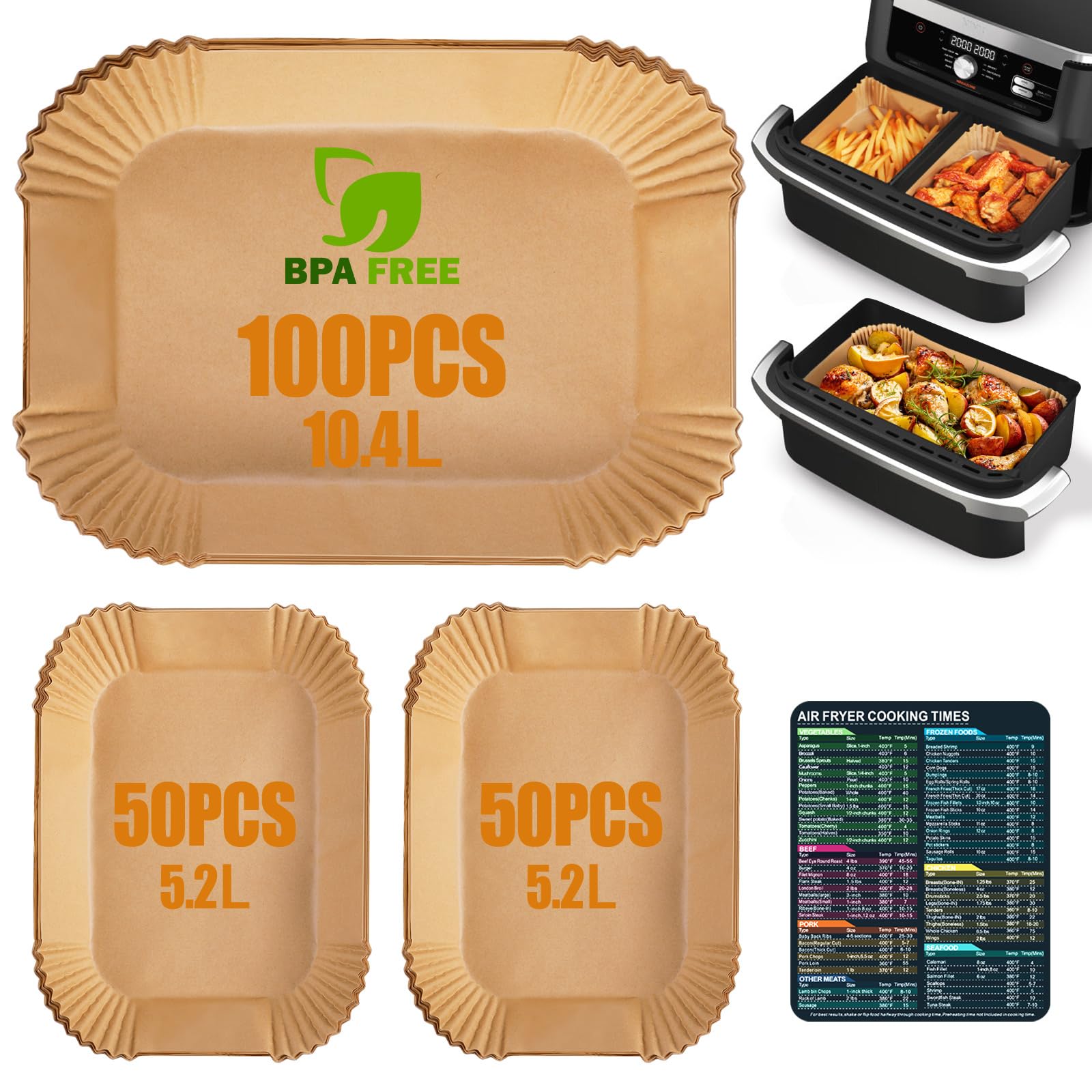 200 Piezas Papel Freidora Aire, Papel para Air Fryer Cosori Dual Blaze TwinFry 10 L/Ninja Air Fryer AF500EU 5,2-10,4 L/Cecotec Cecofry Dual 9000 9 L, 10 L y 11 L, Accesorios Airfryer