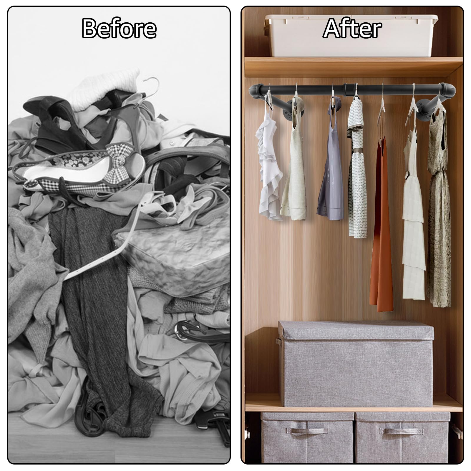 ACAZA Kledingstang - Kledingstang voor aan de muur - Kledingrek - Kledingroede - 2