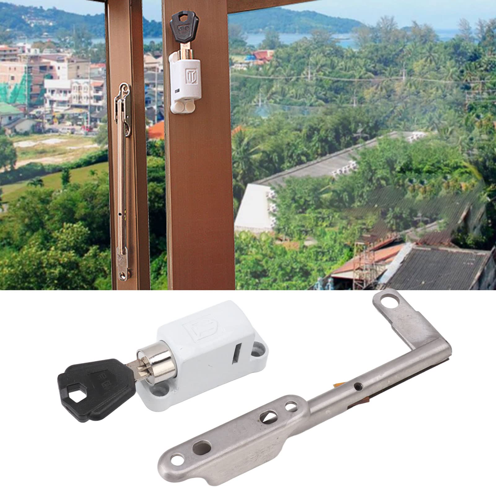 Cerradura de ventana Barra de seguridad Barra de tensión Protección antirrobo 12 cm para seguridad y ventilación de ventanas