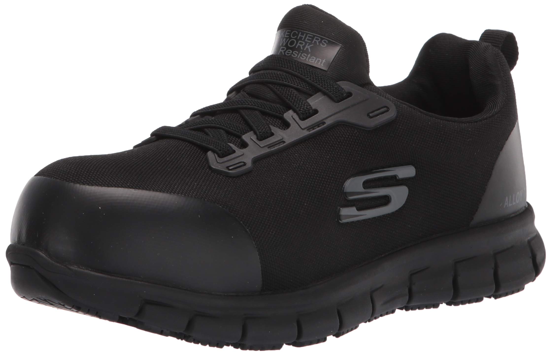 Skechers Women's Slip on Athletic Construction Shoe, Black, 8.5