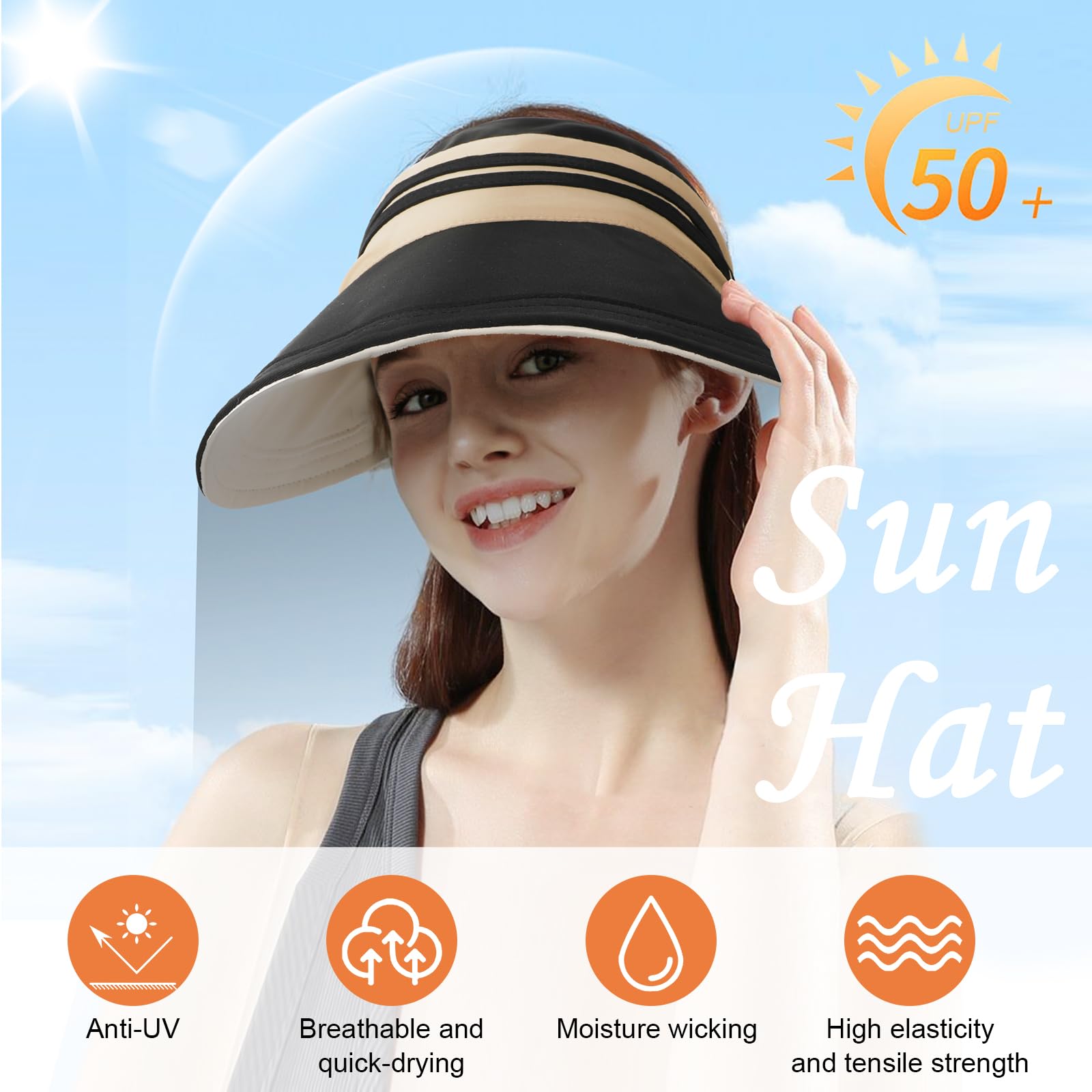 TAGVO Chapeaux de Anti-UV Visière pour Femme, Chapeau de Soleil Réversible à Séchage Rapide, Chapeau Randonnée à Large Bord, Chapeau de Légère Pliable pour Camping, Voyage, Plage