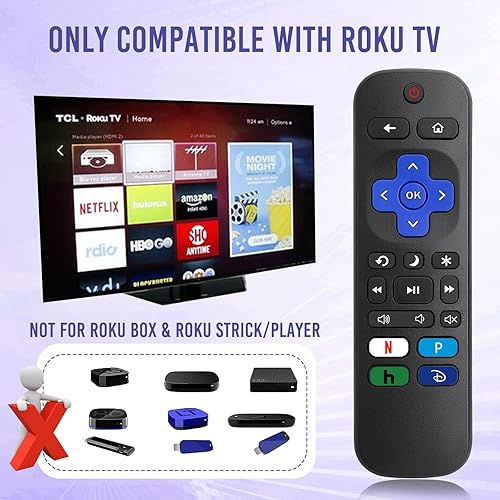 Miniatura 3 de JNGKE Roku - Control remoto de repuesto solo para Roku TV, para TCL RokuHisense RokuOnn RokuRCA RokuSharp Roku, etc., con botones NetxDisn+Prime
