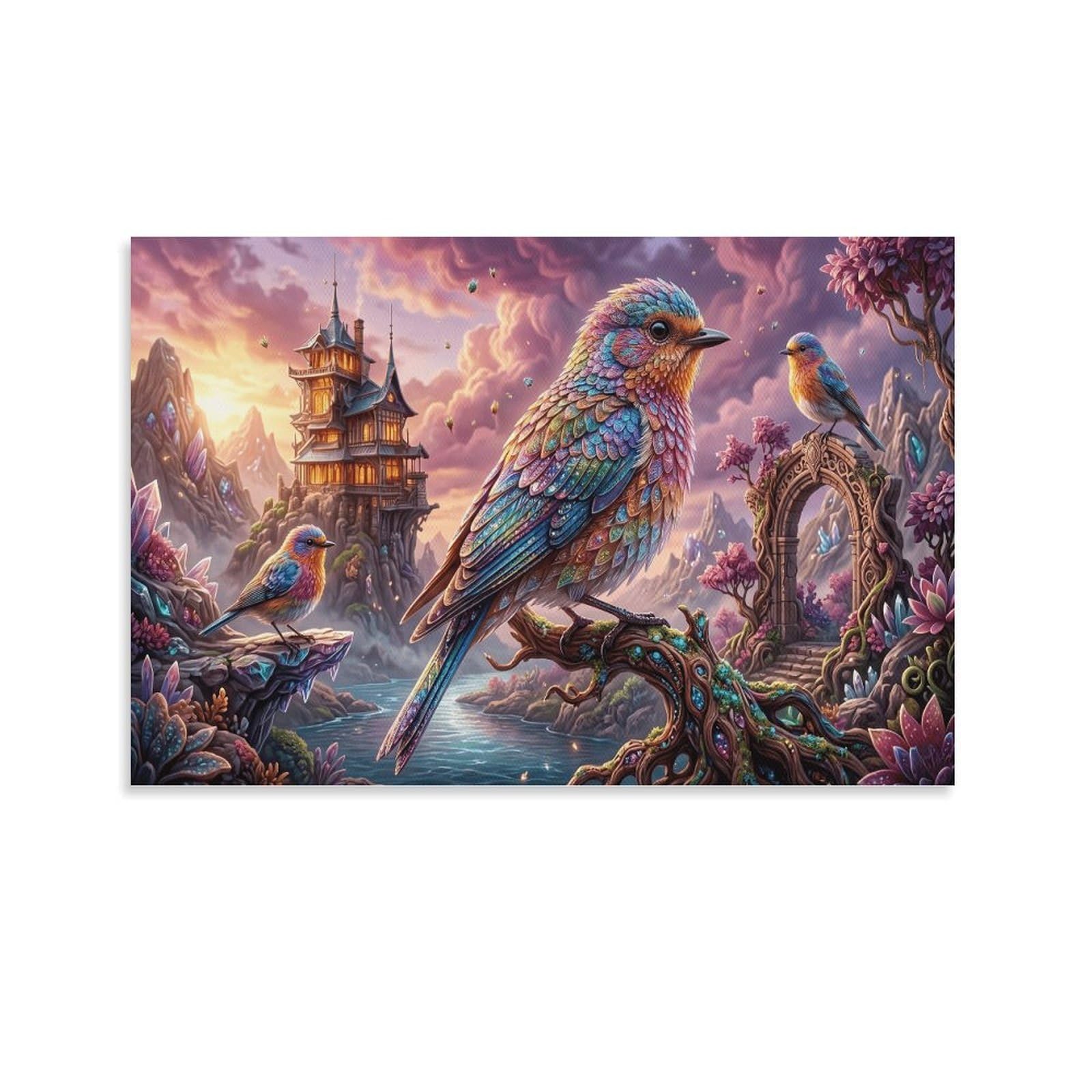 XPASHIQWC Bird Poster Artwork Purple‑Glow Valley Giclee Canvas Prints Modern Canvas Wall Art Picture Wall Hanging for Home Decorations 20x30inch(50x75cm)