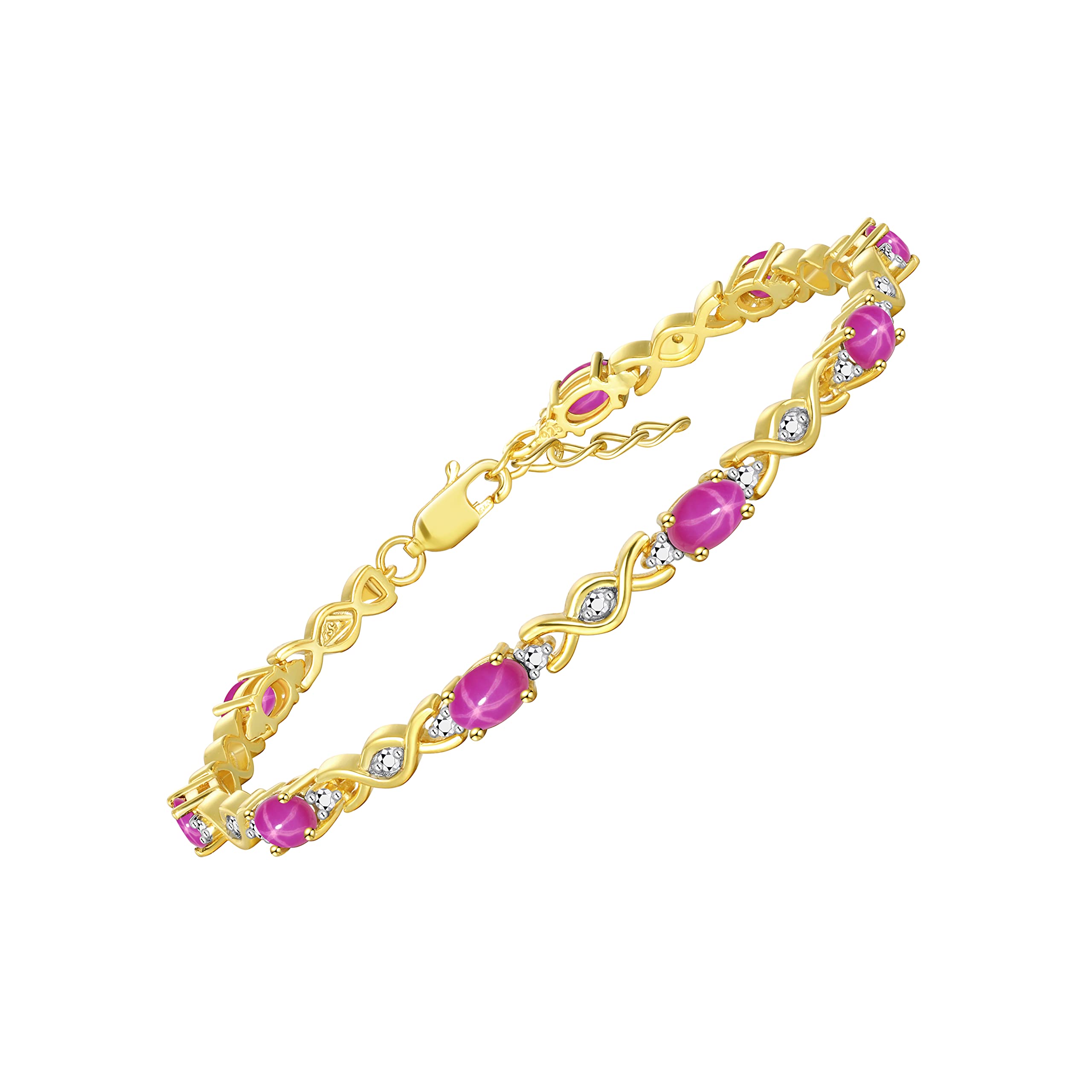 Rylos Bracelets for Women Yellow Gold Plated Silver XOXO Hugs &amp; Kisses Tennis Bracelet Gemstone &amp; Diamonds Adjustable to Fit 7"-8" Wrist, 10 Gorgeous 6X4MM Jewelry for Women Friendship Bracelets