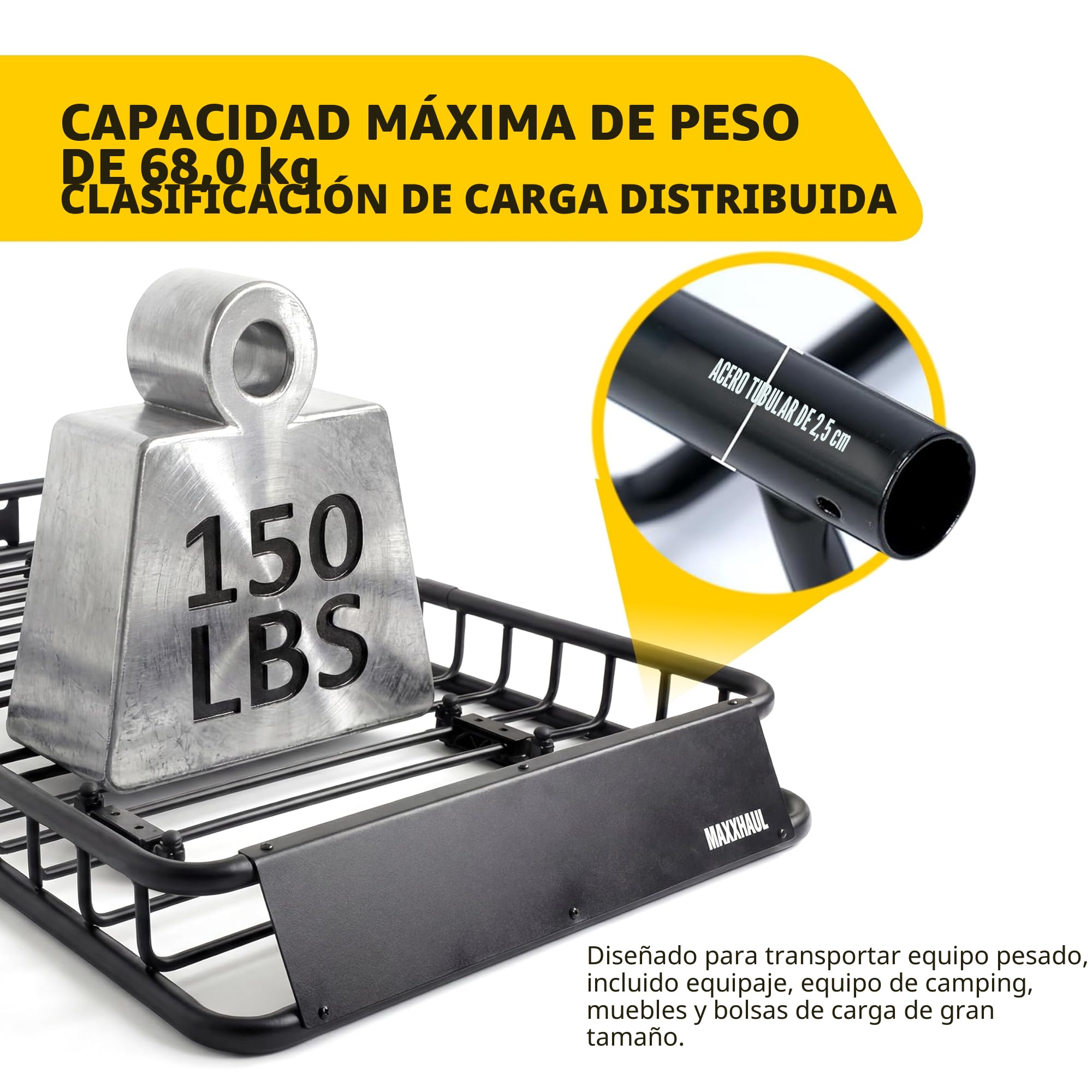 MAXXHAUL 50506 - Portaequipajes universal de acero resistente de 162,56 x 99,06 x 15,24 cm, color negro