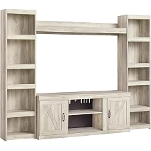 Signature Design by Ashley Bellaby Large Farmhouse 4-Piece Entertainment Center, Fits TVs Up to 69 Inches, Engineered Wood and Decorative Laminate Media Console Wall Unit, Whitewash, 94.25" W