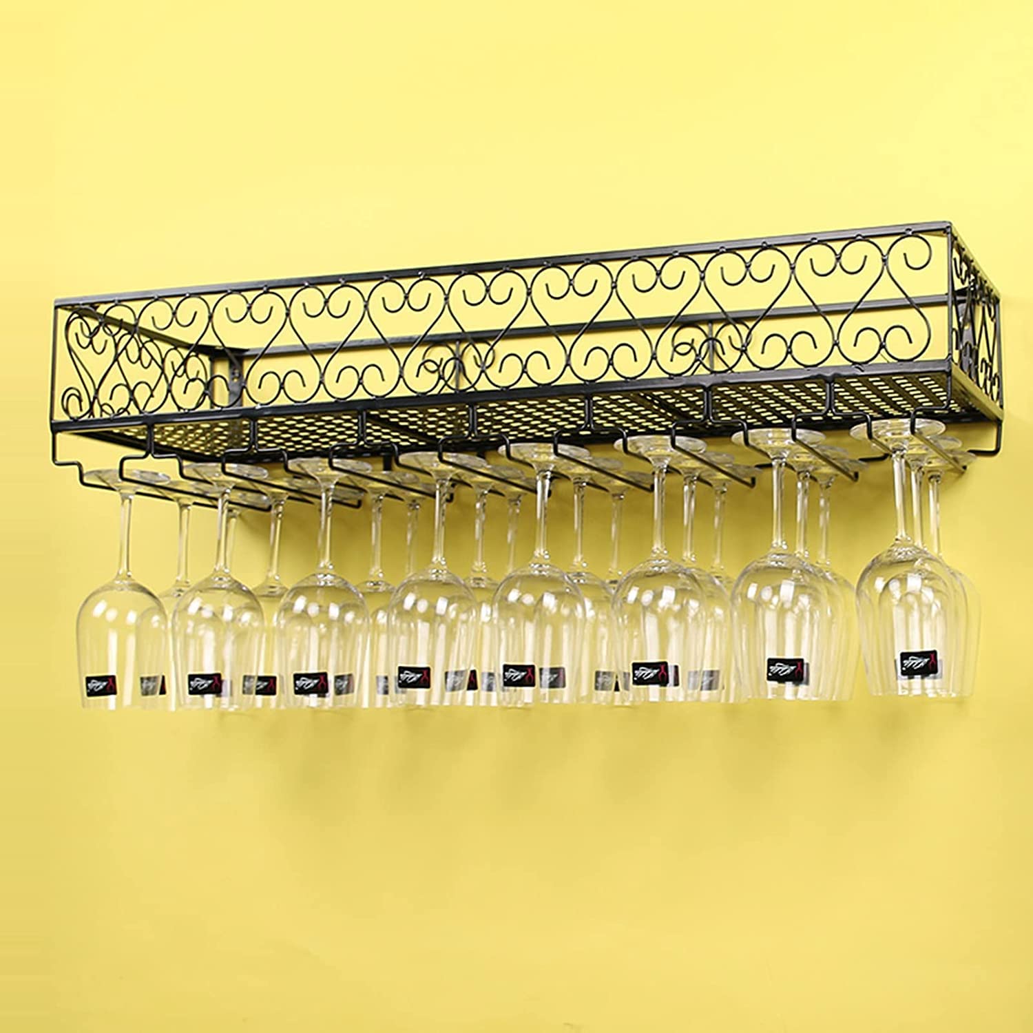 Étagère à vin murale en fer de 140 cm avec support de verre inversé