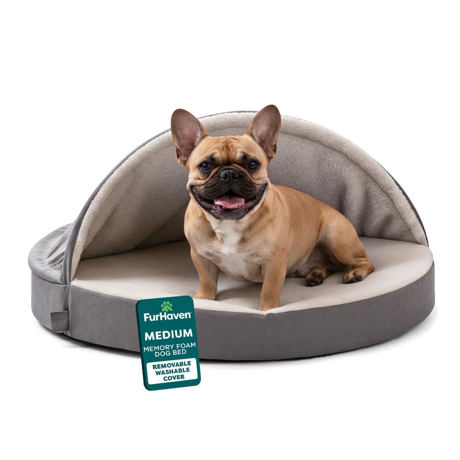 FurHaven 26" Round Memory Foam Dog Bed for Medium/Small Dogs w/Removable Washable Cover, For Dogs Up to 30 lbs - Sherpa & Suede Snuggery - Gray, 26-inch โ image 1