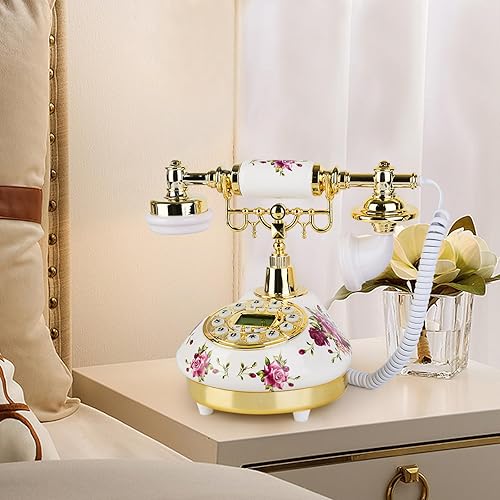 Miniatura 4 de Sangyn Teléfono fijo vintage, teléfono retro antiguo con botón a la antigua, teléfono fijo con pantalla LCD, teléfonos con cable de cerámica para