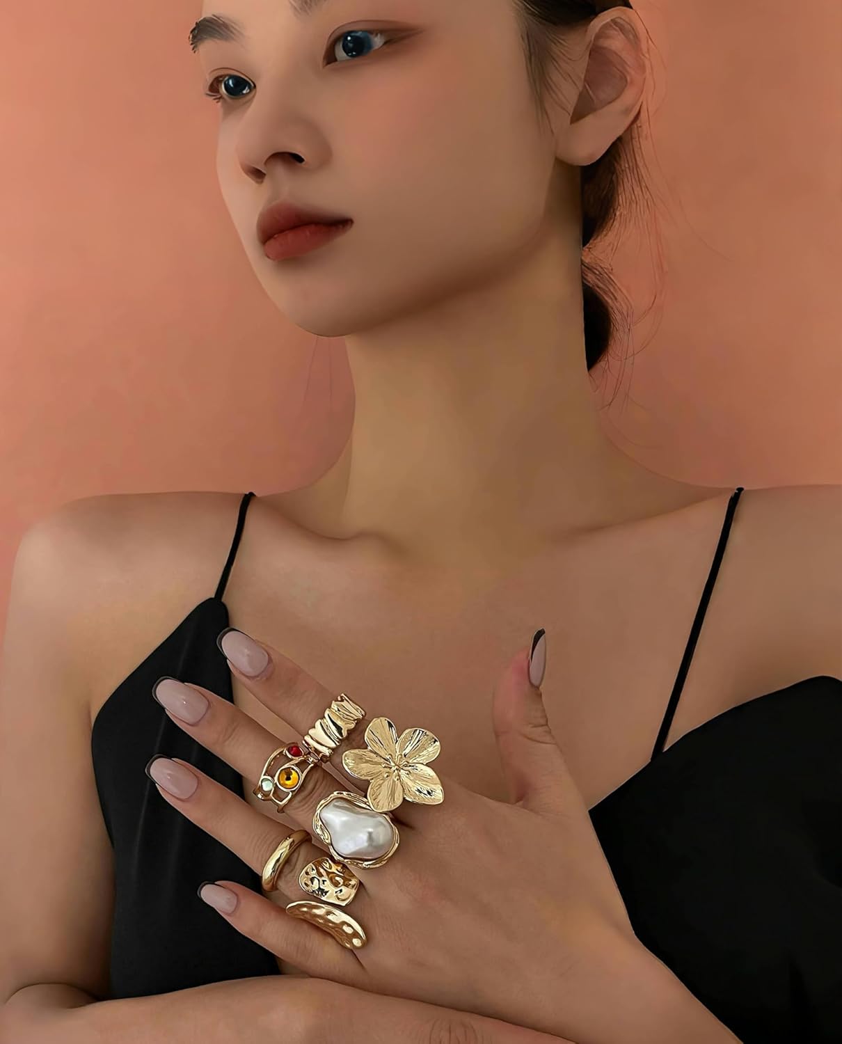Chunky Gold Rings for Women Flower Knuckle Statement Ring Set French Baroque Style Retro Open Metal Rings Fashion Stacking Jewellery for Special Occasions(Gold) - Image 7