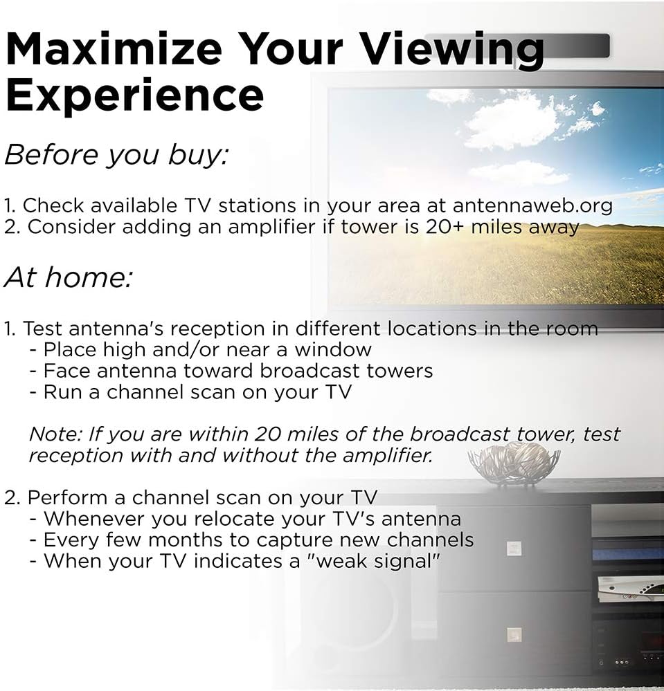 Special UltraPro Amplified TV Antenna, Indoor Bar Design, Long Range, Supports 4K 1080P HD Digital VHF UHF, Smart TV Indoor Antenna, Amplifier Signal Booster, Black, 47331