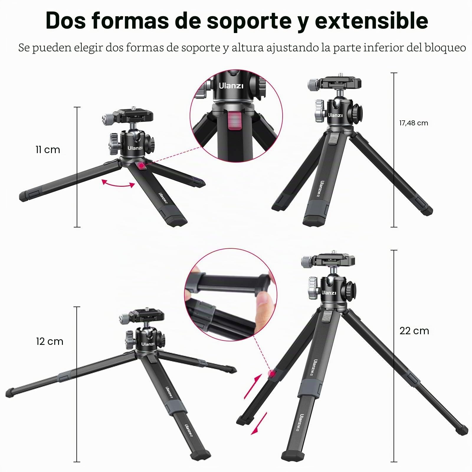 PICTRON MT-24 - Minitrípode portátil y compacto de escritorio, aleación de aluminio con rótula de 360°, placa de liberación rápida de 1/4 pulgadas para videocámara DSLR, carga hasta 5 kg