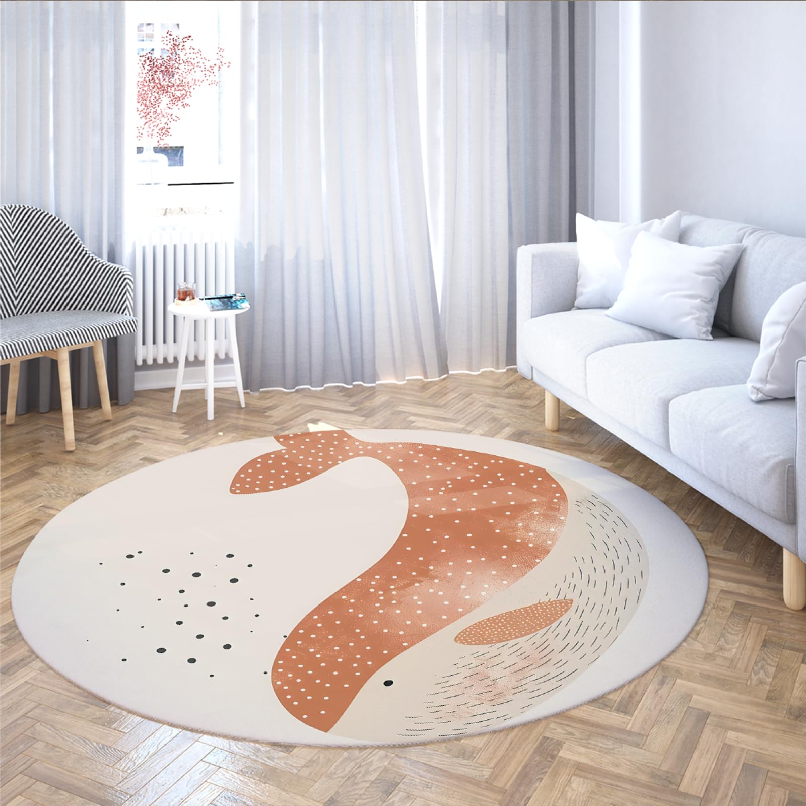 Tapis Ronds de Style Dessin animé 100cm Vie Marine Mignon Motif Baleine Lavable antidérapant Pliable Mince Cercle Tapis pour canapé Salle à Manger