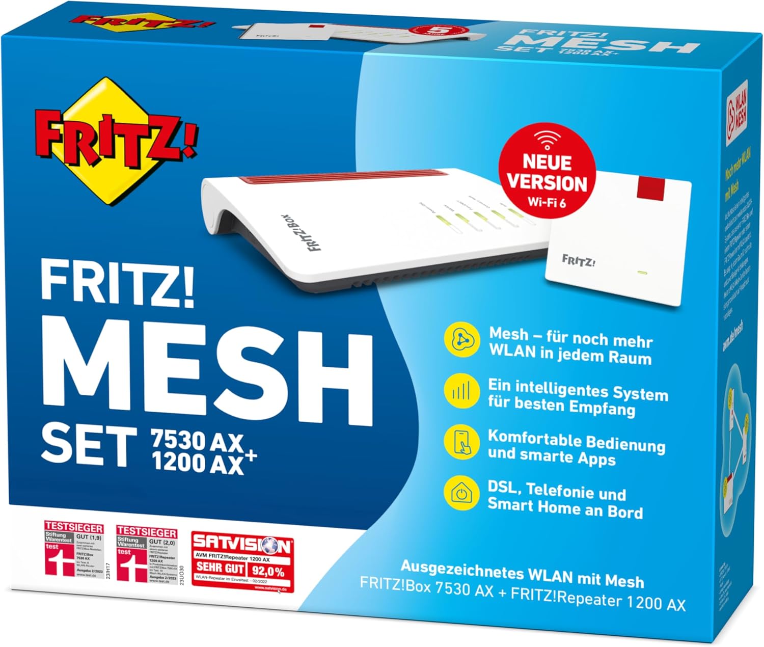 AVM FRITZ!Mesh Set: FRITZ!Box 7530 AX (Wi-Fi 6 Router mit 1.800 MBit/s + 600 MBit/s) und FRITZ!Repeater 1200 AX (Wi-Fi 6 Repeater mit 2.400 Mbit/s + 600 Mbit/s, deutschsprachige Version) – Bild 4