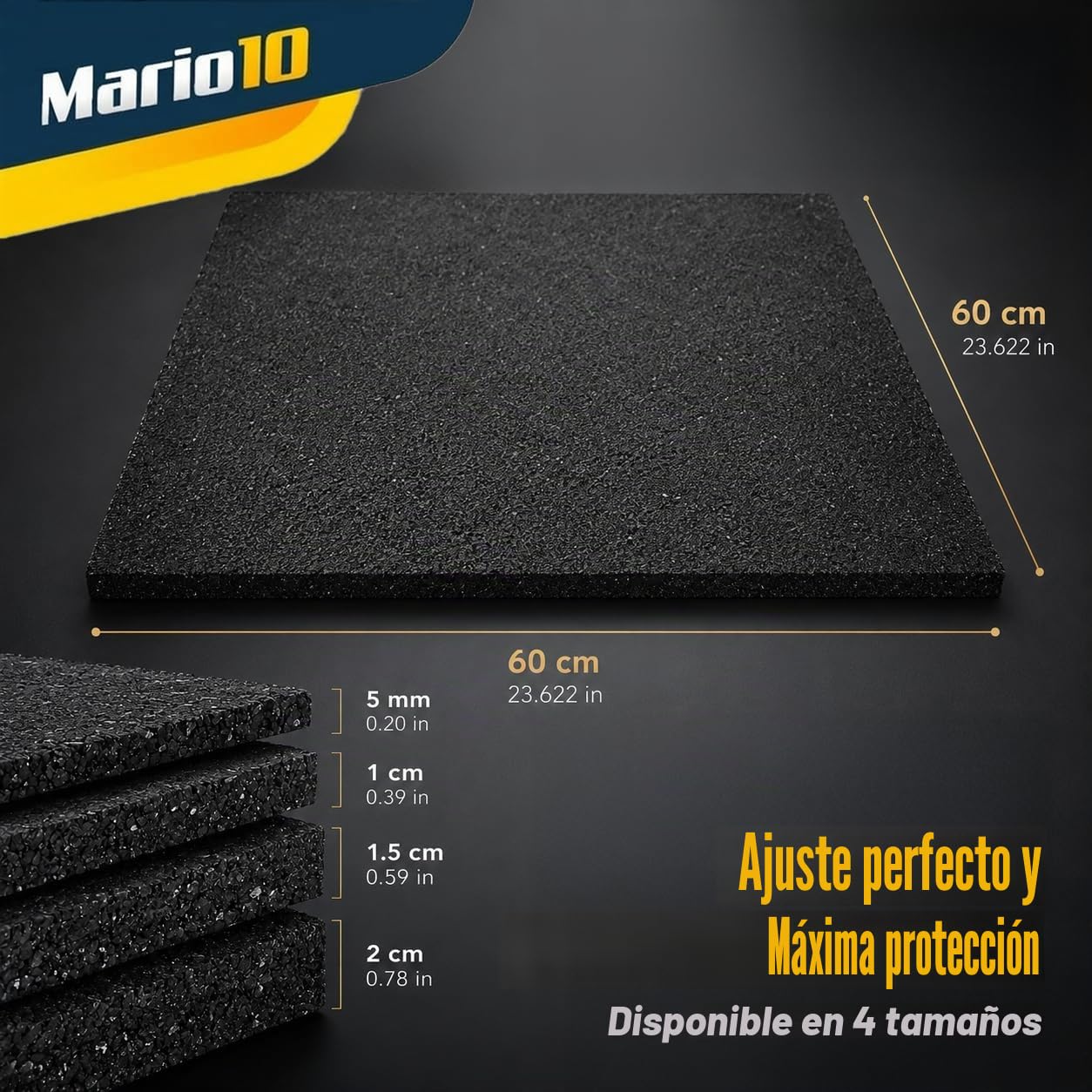 Alfombrilla antivibración para lavadora, 60 x 60 x 1,5 cm, goma para aislamiento de vibraciones, absorción de golpes, reducción de ruido, protección del suelo