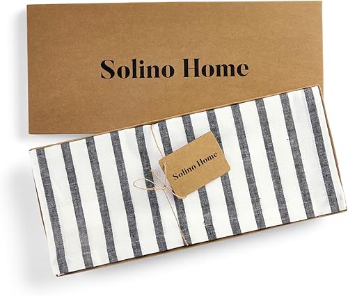 Miniatura 5 de Solino Home Camino de mesa de lino a rayas de 36 pulgadas, camino de mesa 100% lino puro en blanco y negro, 14 x 36 pulgadas, camino de mesa de