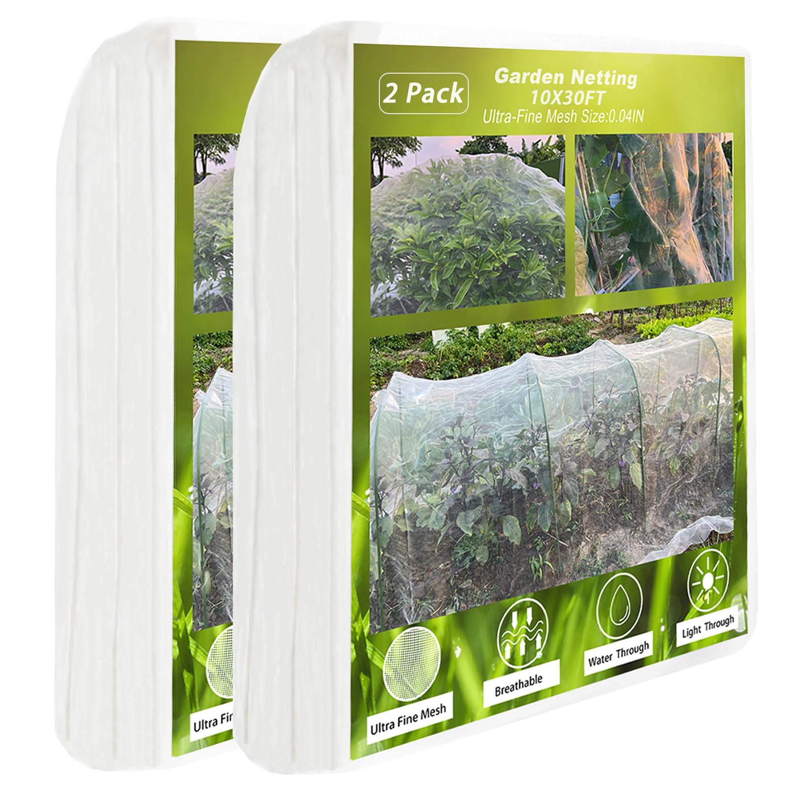 Garden Mesh Netting, 2 Pack 10X30FT Ultra Fine Garden Netting for Vegetable Flowers Fruits Crops Greenhouse, Plant Netting Row Cover Barrier Protection Net for Bird Deer Animals