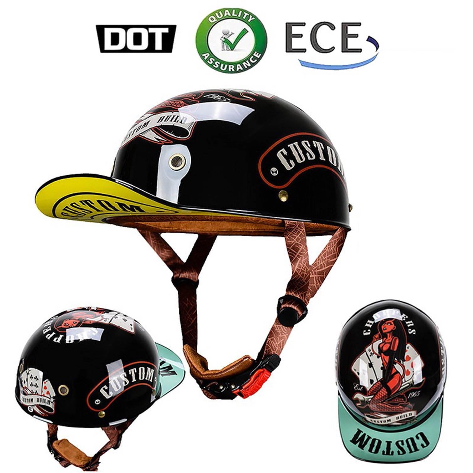 Halbschalenhelm Halbhelm Mit DOTECE-Zulassung Vintage Motorradhelm Baseball Cap Cruiser Chopper Scooter Helm Herren Retro Motorrad Damen Mofa Helm