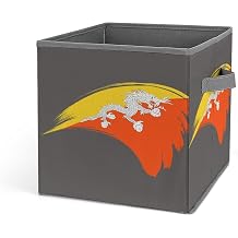 Bhutan Flag Painting 10.6 Inch Collapsible Fabric Storage Bins with Handles for Toys Clothes Nursery