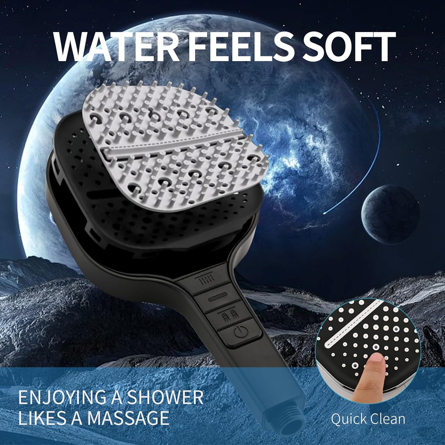 Handheld Shower Head with Extra Long Hose, 8 Setting Square Detachable Hand Held Spray with Upgrade Piano-Key Button & On Off Switch, 79" Long Stainless Steel Hose, Adjustable Bracket - Matte Black