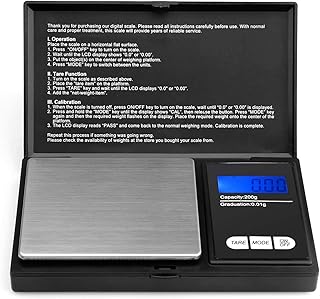 Ascher Digital Pocket Scale, 200g/0.01g Mini Scale 6 Units, LCD Backlit Display, Auto Off, Digital Grams Scale, Mini Food Scale, Jewelry Scale (Battery Included)