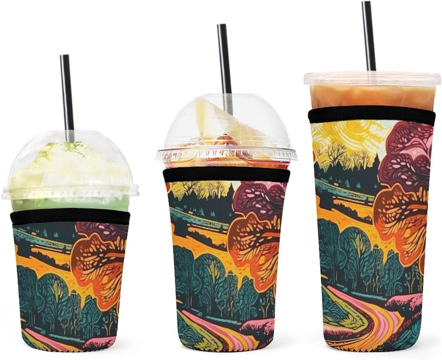3 Pack Neoprene Cup Sleeves, Stretchy Reusable Drink Cup Cover Universal