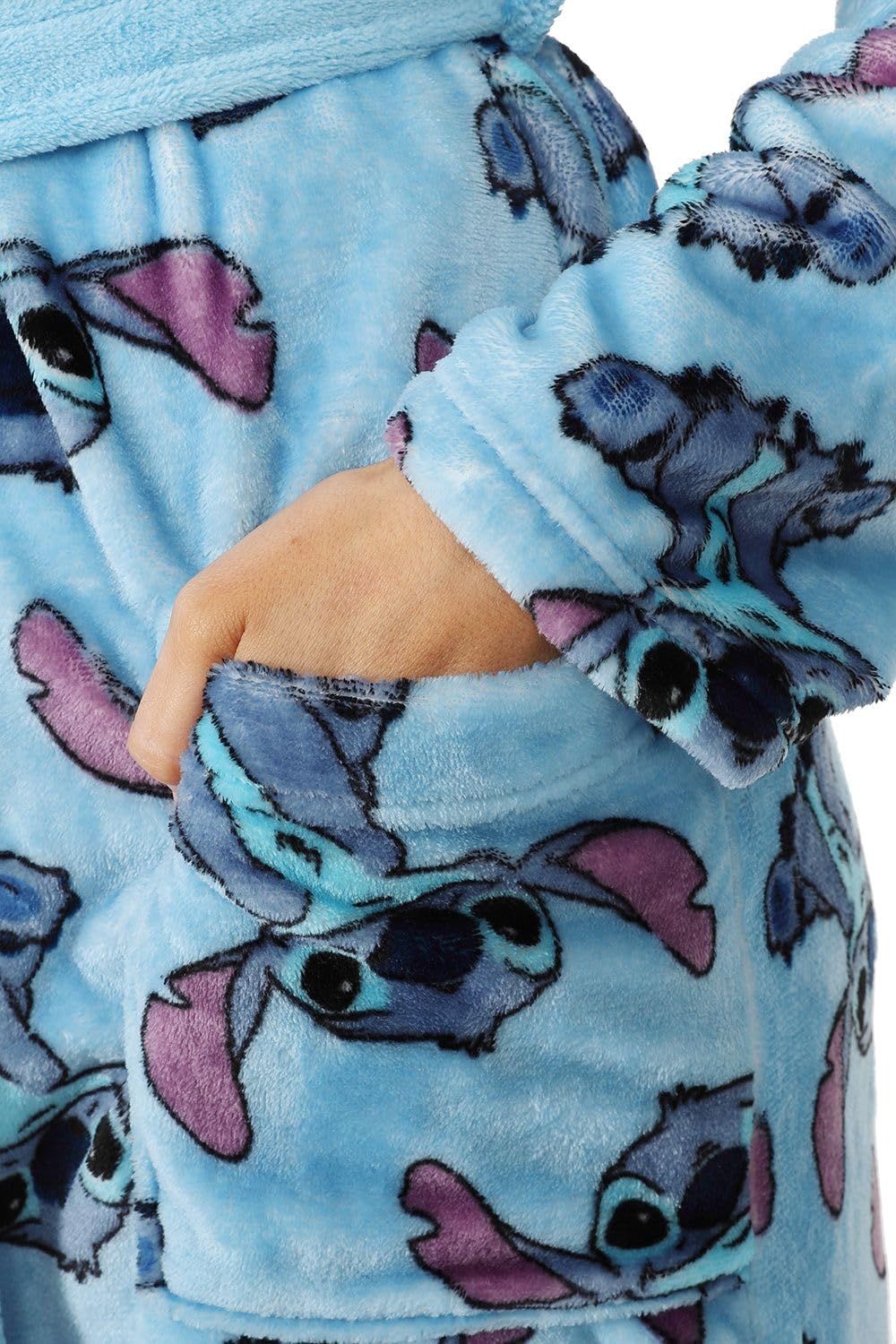 Albornoz de forro polar con capucha para mujer, de Lilo and Stitch, color azul