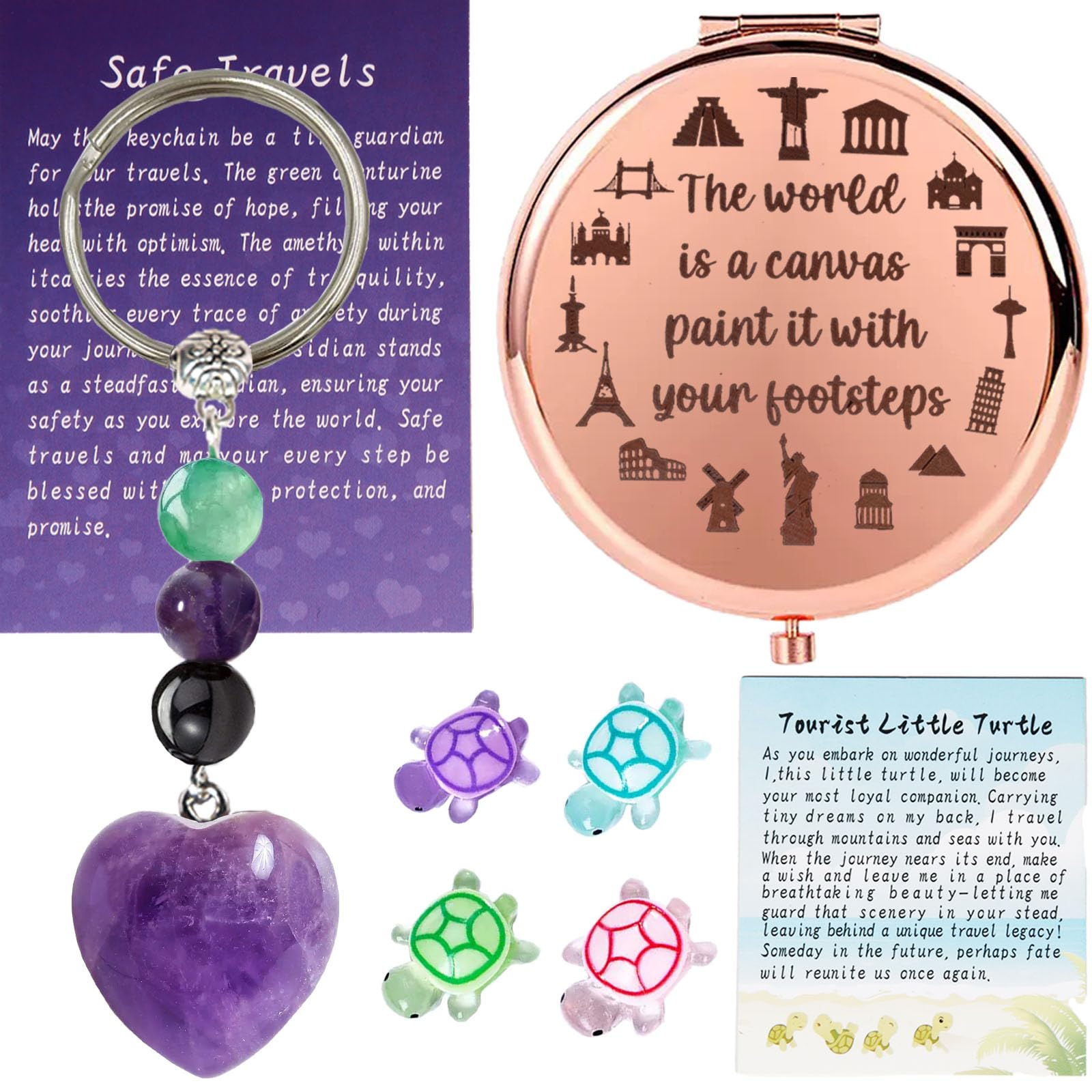 Travel Gifts Set for Women Best Graduation Gift for Her Daughter Crystals Keychain Charms Unique International Travel Hiking