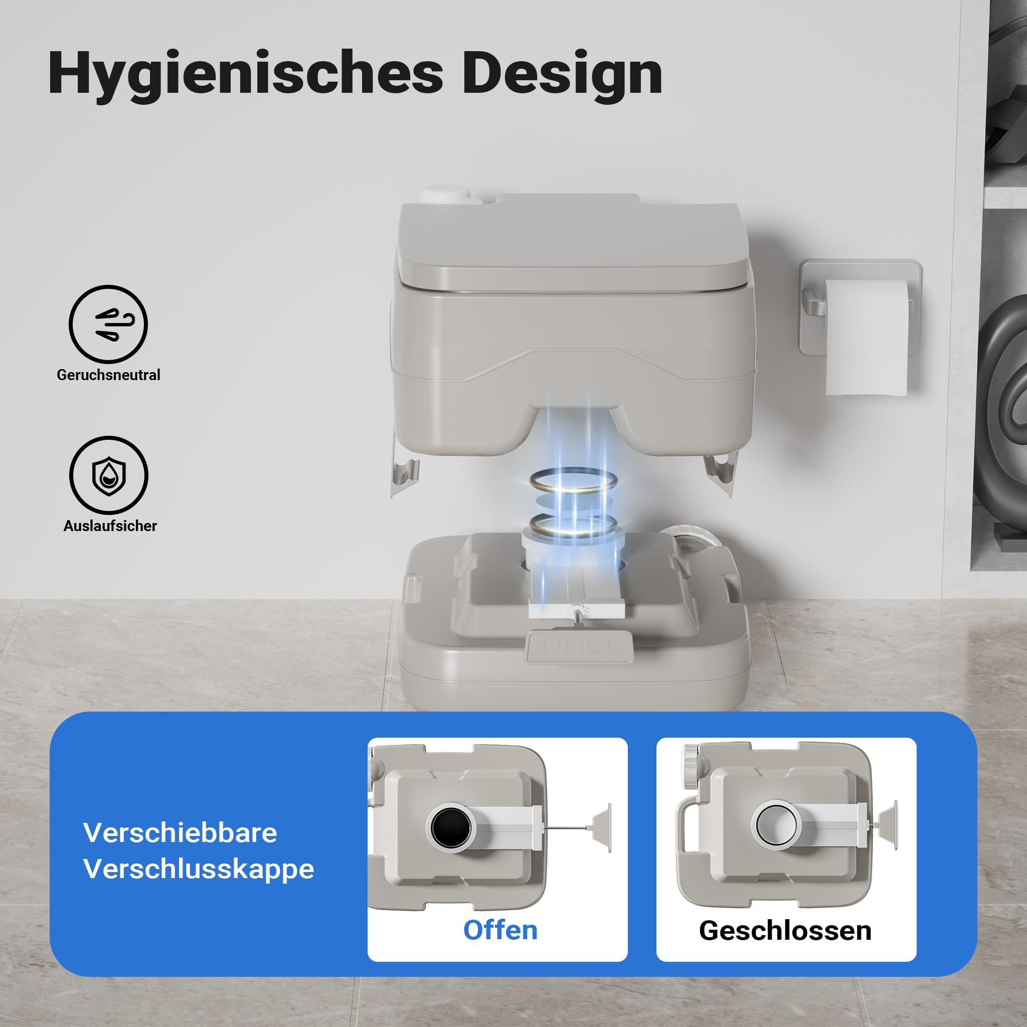 Wiltec Mobile Campingtoilette 10 l, kompakte Camping Toilette, Camping WC mit manueller Pumpe, leicht zu reinigendes Campingklo für Wohnmobil