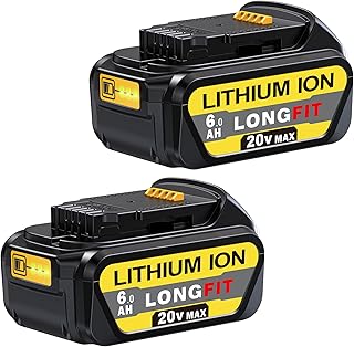 LONG FIT 2 Pack Replace for DeWalt 20v Battery 6.0Ah DCB206, Replace for DeWalt Battery 20V Max DCB205-2 DCB206 DCB204 DCB203 DCB210, Compatible with DeWalt 20V Cordless Power Tools (DCB205)
