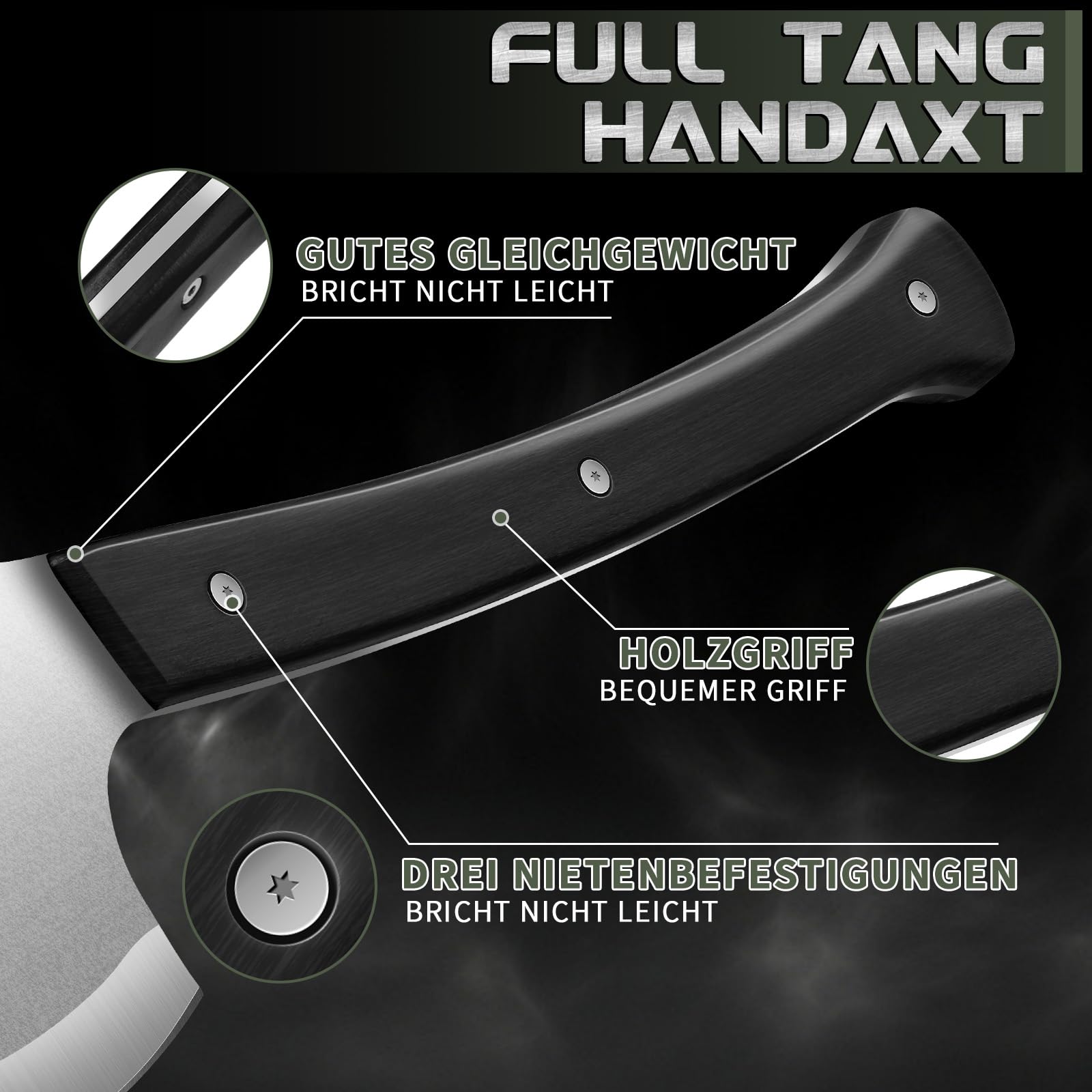 Volle Tang 15 Zoll Camping Hatchet mit geschmiedetem Stahlbau Leder Griff - Hochkarbon-Stainless-Steel, Mehrzweckwerkzeug für Outdoor, Jagd, Notfälle (SMALL)