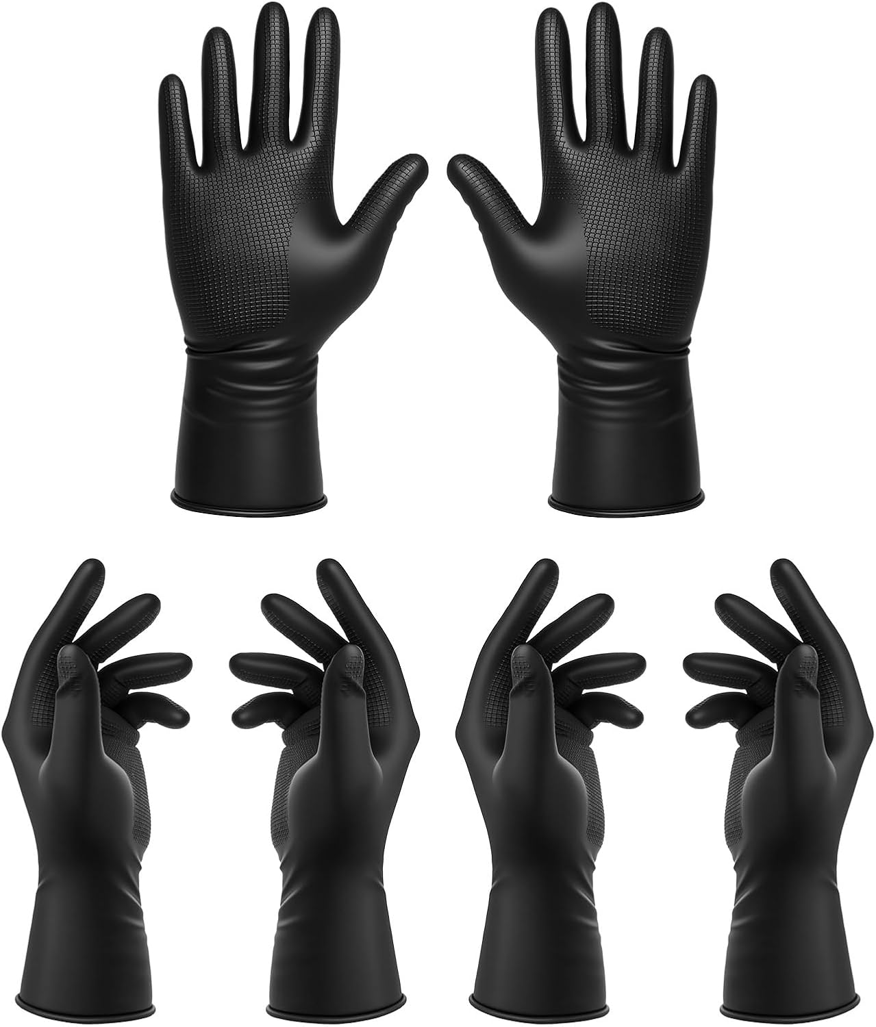 Abeillo 3 Pairs Hair Dye Gloves, Professional Barber Gloves Color Glove Reusable Black Latex Glove for Hair Coloring, Dying, Cleaning & Salon Use (Medium)